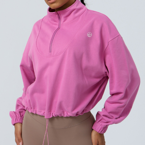 LunaFit Quarter-Zip Cropped Pullover – Bubblegum Pink
