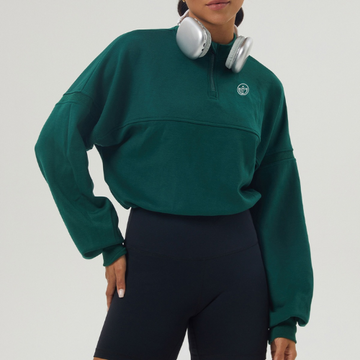 LunaFit Quarter-Zip Cropped Pullover – Emerald Green