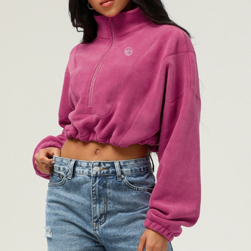 LunaFit Quarter-Zip Cropped Pullover – Berry Wine