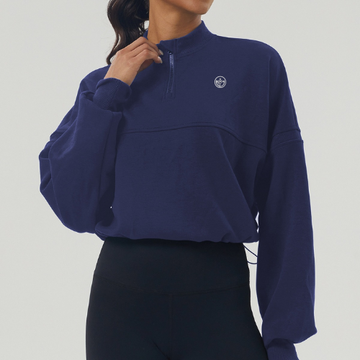LunaFit Quarter-Zip Cropped Pullover – Navy