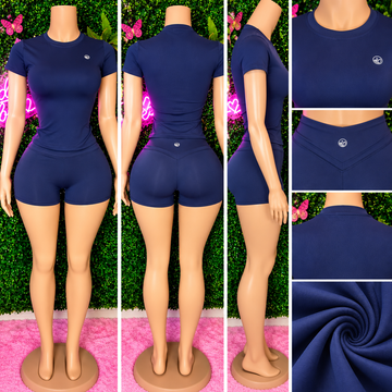 LunaFit Sculpt Two-Piece Shorts Set – Navy Blue